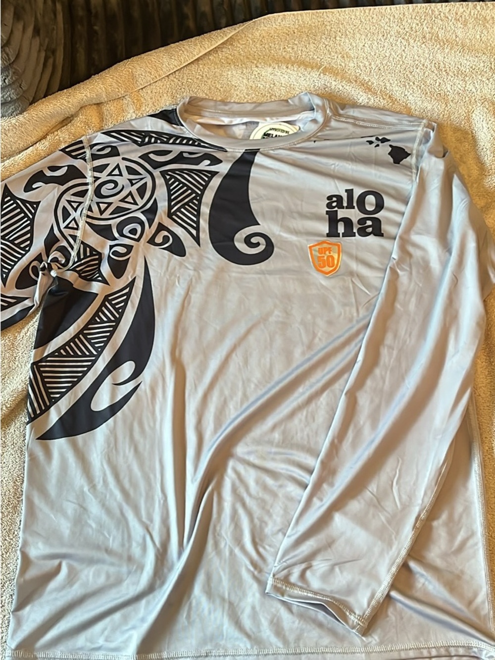 Ingear Light Gray Long-Sleeve Aloha Performance Shirt with Black Tribal Print